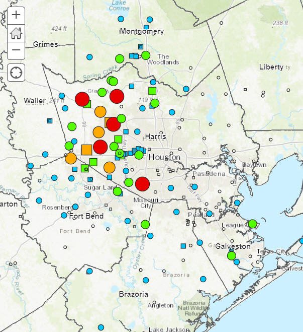 Subsidence Rates in Harris and Surrounding Counties, 2015-2019