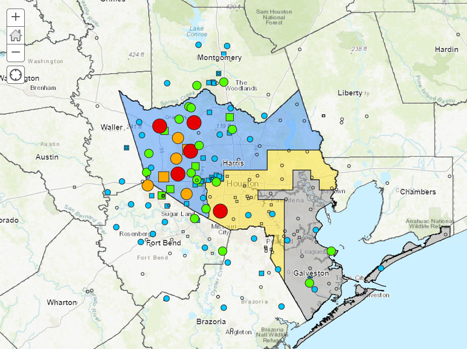 ArcGIS Online Map of Subsidence Rates in Harris and surrounding Counties Texas USA
